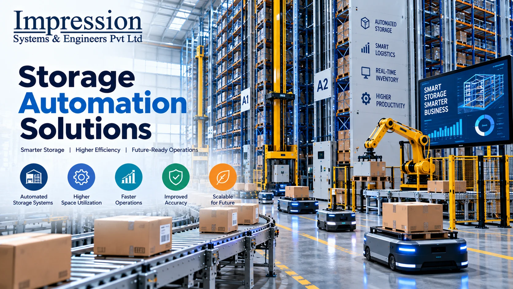 Storage automation solutions in a modern industrial warehouse